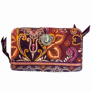 Vera Bradley Turn Lock Safari Sunset Wallet Purple And Orange Paisley